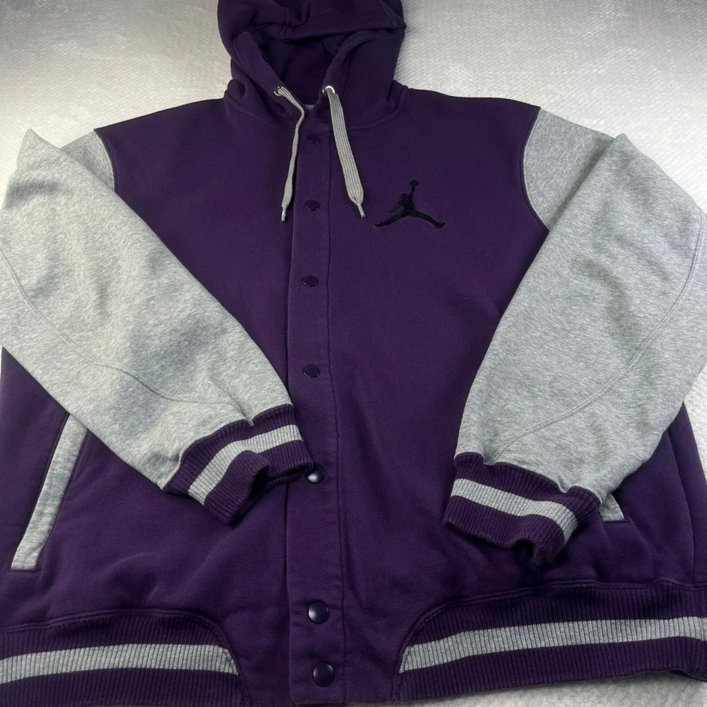 Jordan Varsity Hooded Jacket Mens XL Purple Grey Snap Fleece Jumpman 451582-501
